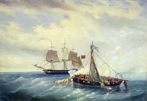 Bataille entre le navire russe Opyt et une frégate britannique, au large de l